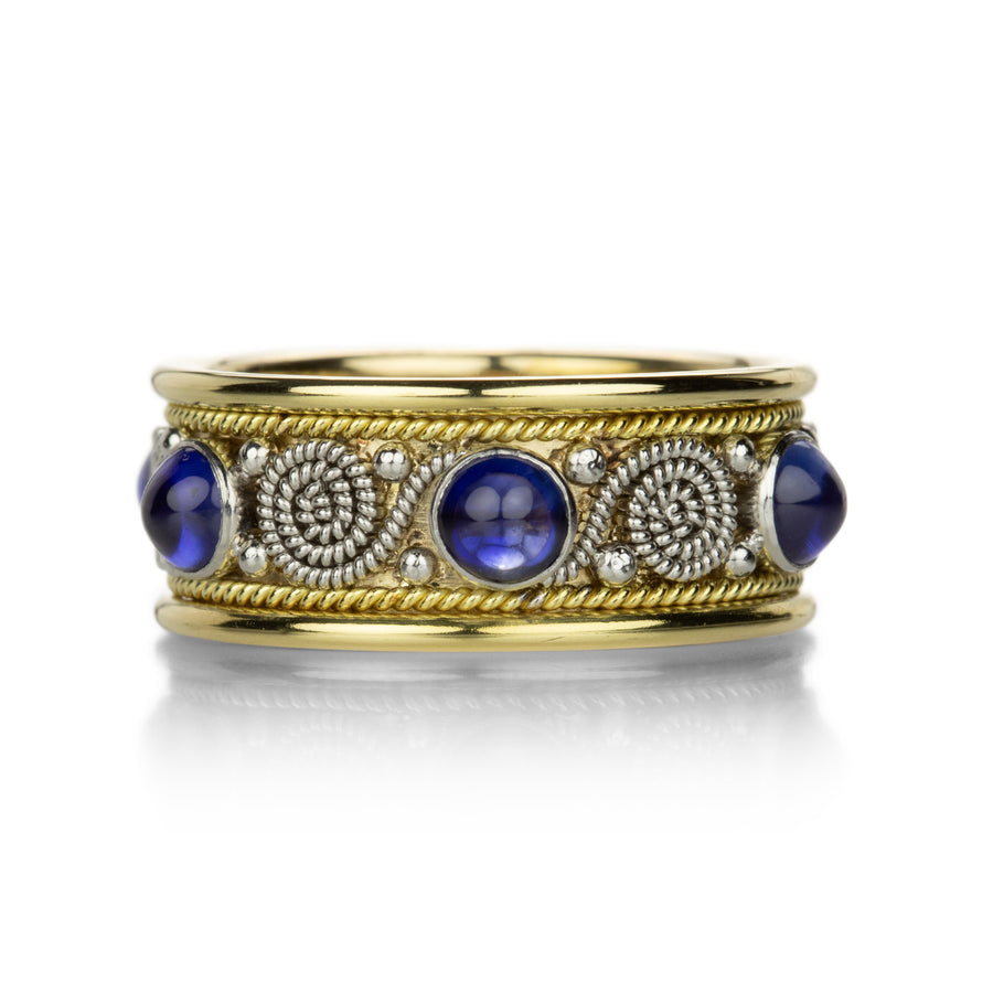 Nathan Levy Platinum & Yellow Gold Scroll Band with Sapphires | Quadrum Gallery