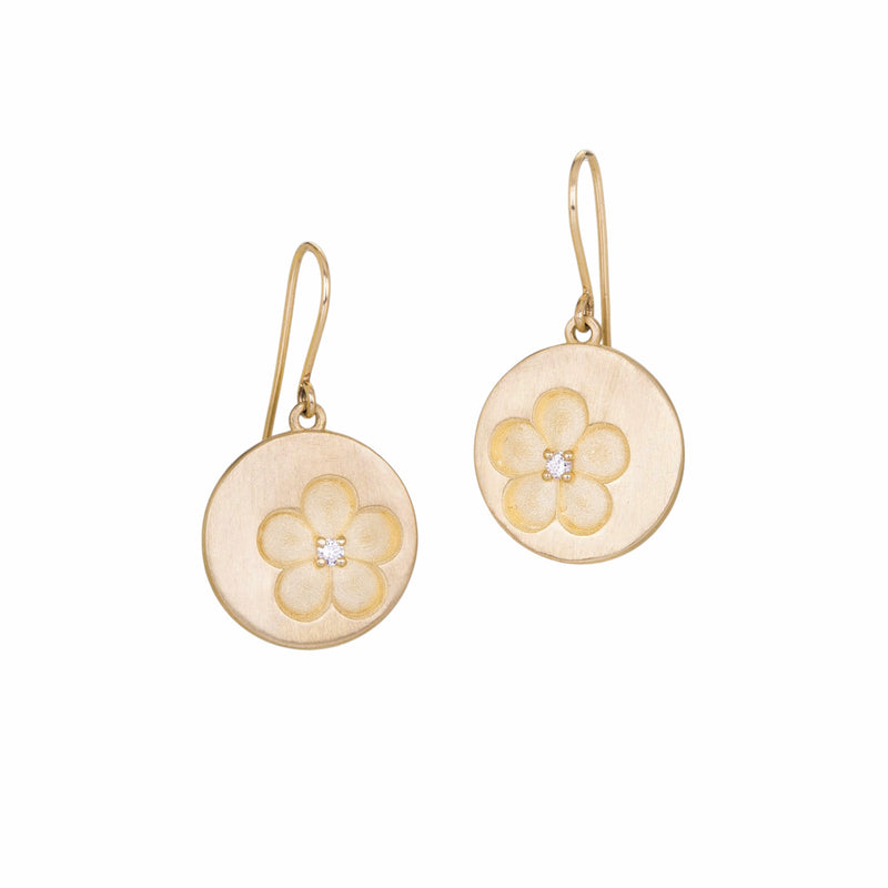 Nicole Landaw Stamped Flower Disc Drop Earrings | Quadrum Gallery