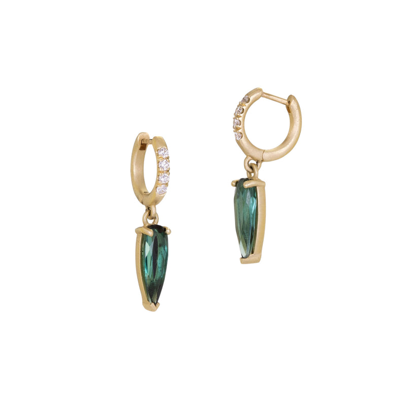Nicole Landaw Mini Charm Huggies with Green Tourmaline | Quadrum Gallery