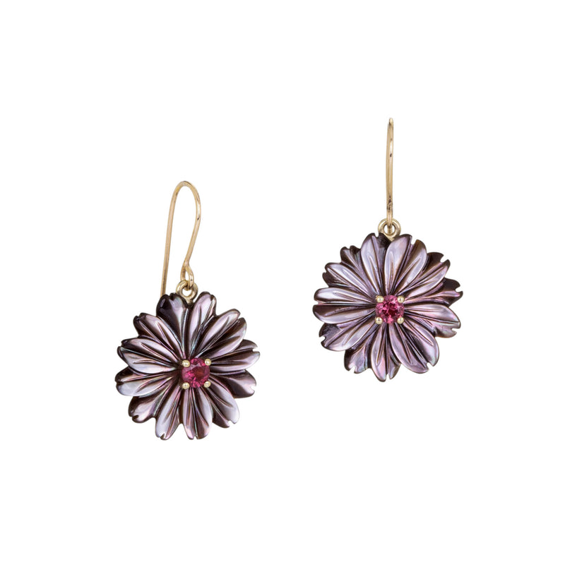 Nicole Landaw Garnet and Mother of Pearl Flower Drops | Quadrum Gallery