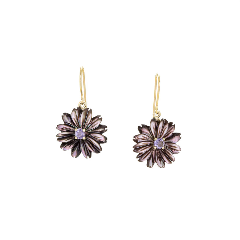 Nicole Landaw Black Mother of Pearl Flowers with Iolite Earrings | Quadrum Gallery
