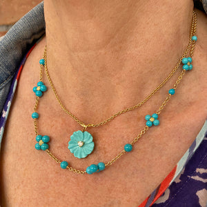 Paul Morelli Turquoise and Diamond Flower Pendant Necklace | Quadrum Gallery