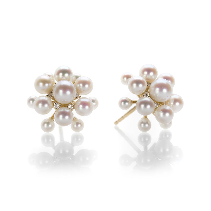Paul Morelli 18k White Gold Pearl and Diamond Orbit Studs | Quadrum Gallery