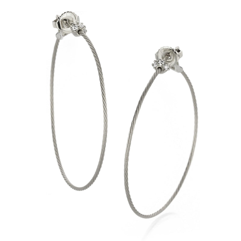 Paul Morelli 18k White Gold Wire Hoops with Diamonds | Quadrum Gallery