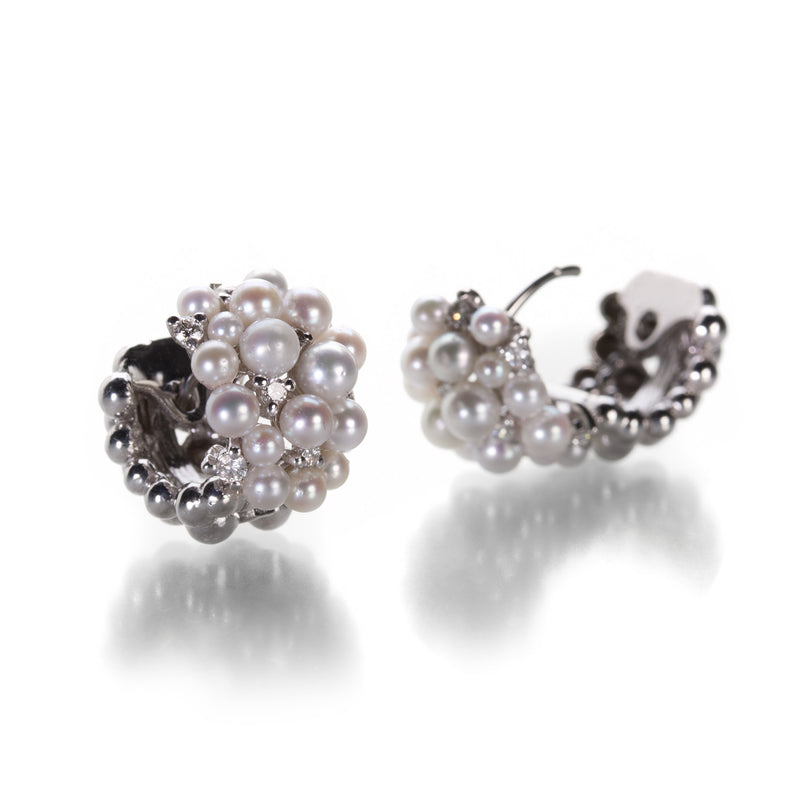 Paul Morelli Small White Gold and Pearl Lagrange Huggies | Quadrum Gallery