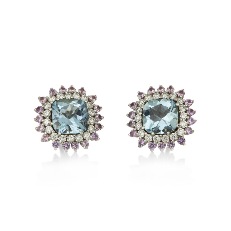 Paul Morelli Cushion Aquamarine and Sapphire Pinpoint Studs | Quadrum Gallery