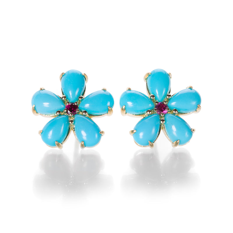 Paul Morelli 18k Turquoise and Ruby Petal Studs | Quadrum Gallery