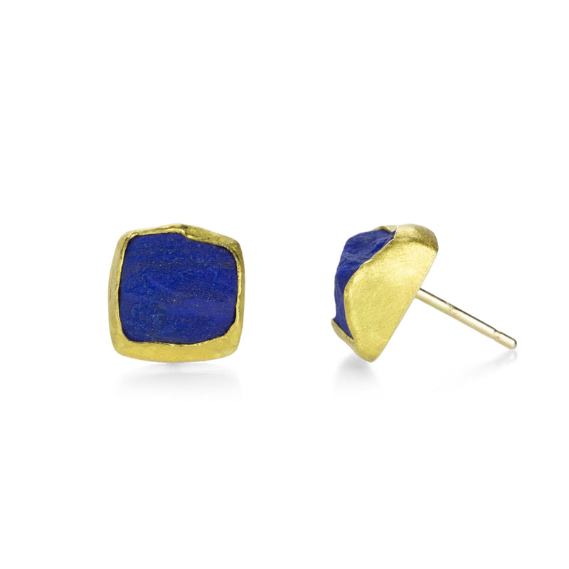 Petra Class 22k Rectangular Rough Cut Lapis Studs | Quadrum Gallery