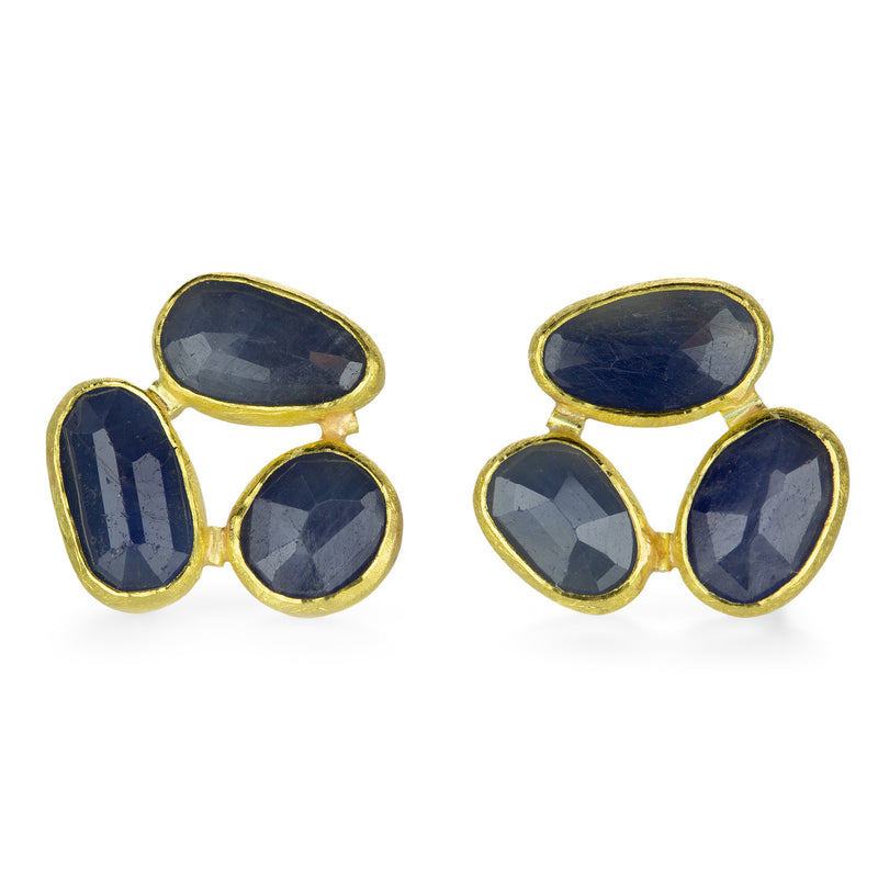 Petra Class Triple Rose Cut Blue Sapphire Stud Earrings | Quadrum Gallery