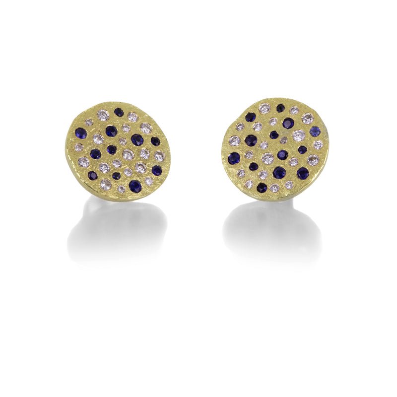 Petra Class Blue Sapphire and Diamond Silk Disc Studs | Quadrum Gallery