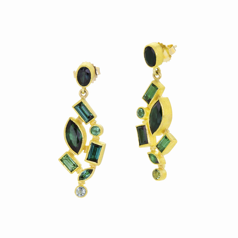 Petra Class Green Tourmaline Mosaic Drop Earrings | Quadrum Gallery