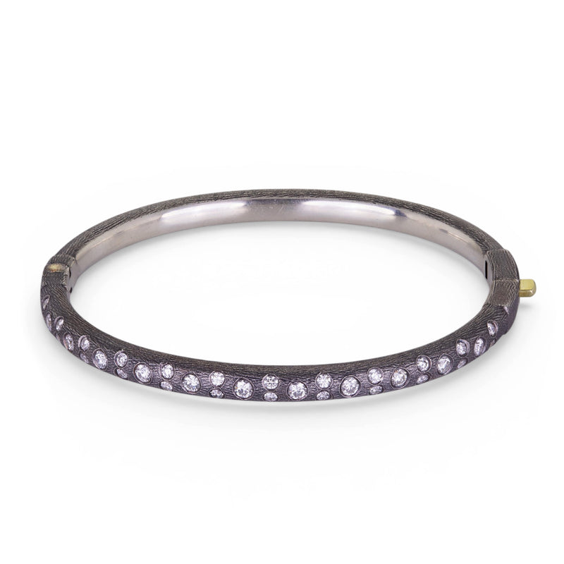 Rene Escobar 4mm Silver Rounded Bangle with Diamonds | Quadrum Gallery