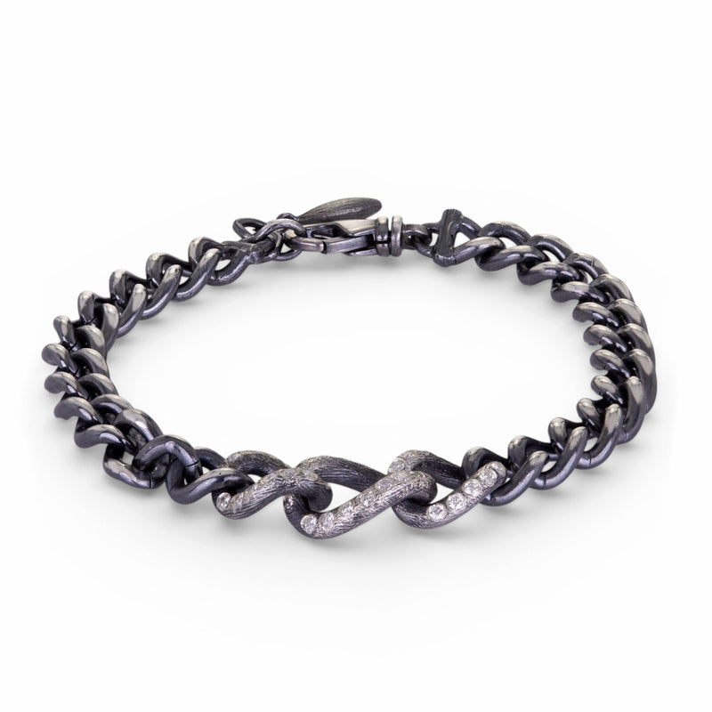 Rene Escobar Silver Curbed Link Chain Bracelet with Diamonds | Quadrum Gallery