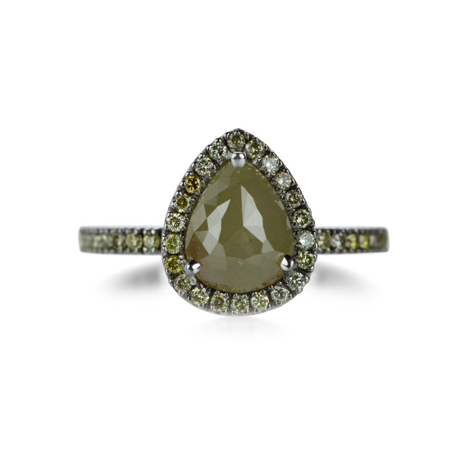 Sethi Couture Pear Shaped Opaque Green Diamond Ring | Quadrum Gallery