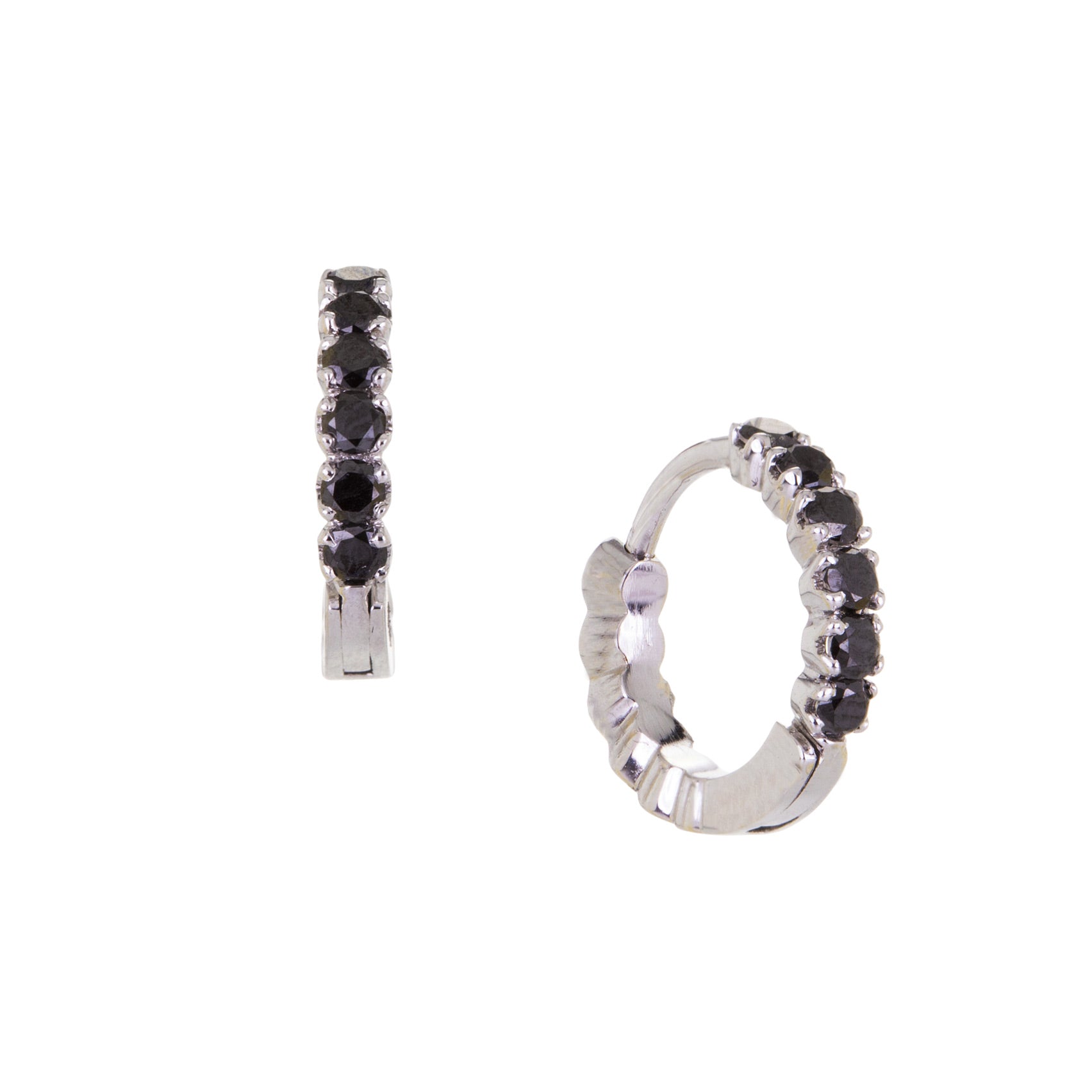 Sethi Couture 18k White Gold and Black Diamond Huggies | Quadrum Gallery