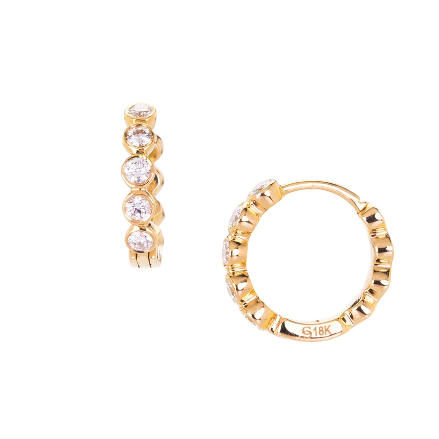 Sethi Couture Modern Bezel White Diamond Huggies | Quadrum Gallery