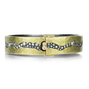 Todd Pownell Gold Hammered Hinged Bangle with Inverted Diamonds | Quadrum Gallery