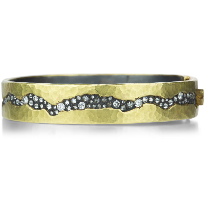 Todd Pownell Gold Hammered Hinged Bangle with Inverted Diamonds | Quadrum Gallery