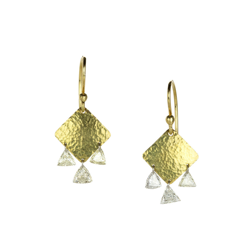 Todd Pownell Hammered Gold Drop Earrings with Trillion Diamonds | Quadrum Gallery