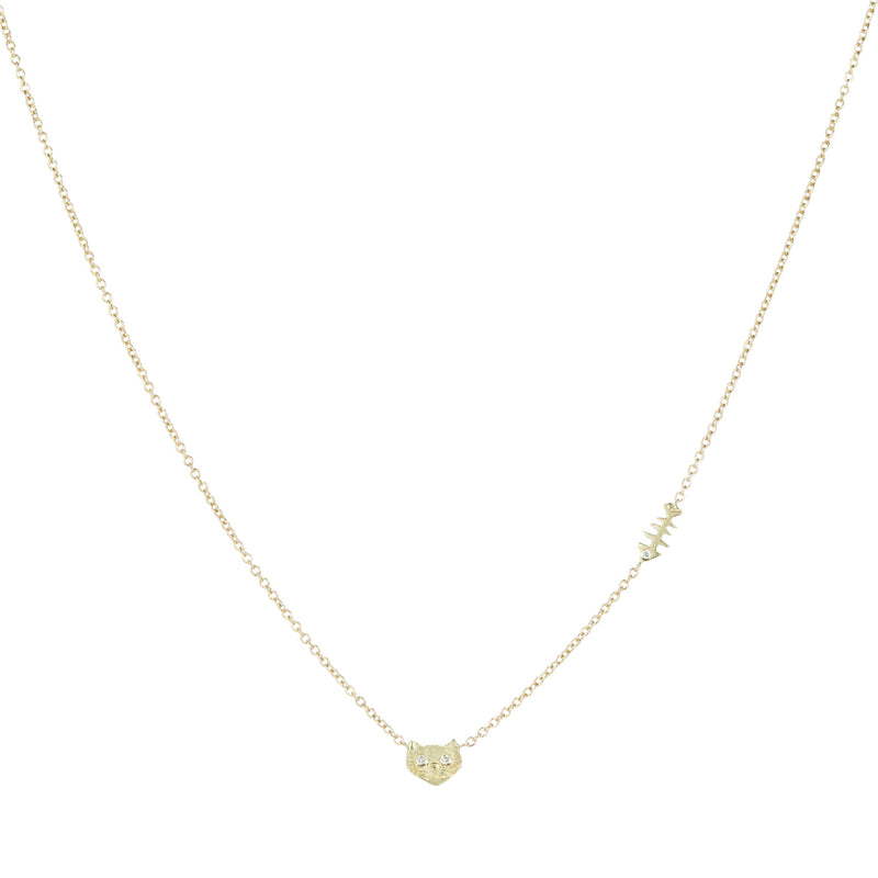 Victoria Cunningham 14k Tiny Cat and Fish Bone Necklace | Quadrum Gallery