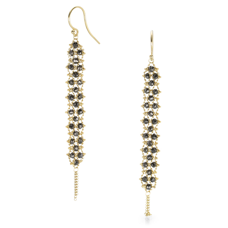 Amali Long Black Diamond Textile Gold Earrings | Quadrum Gallery