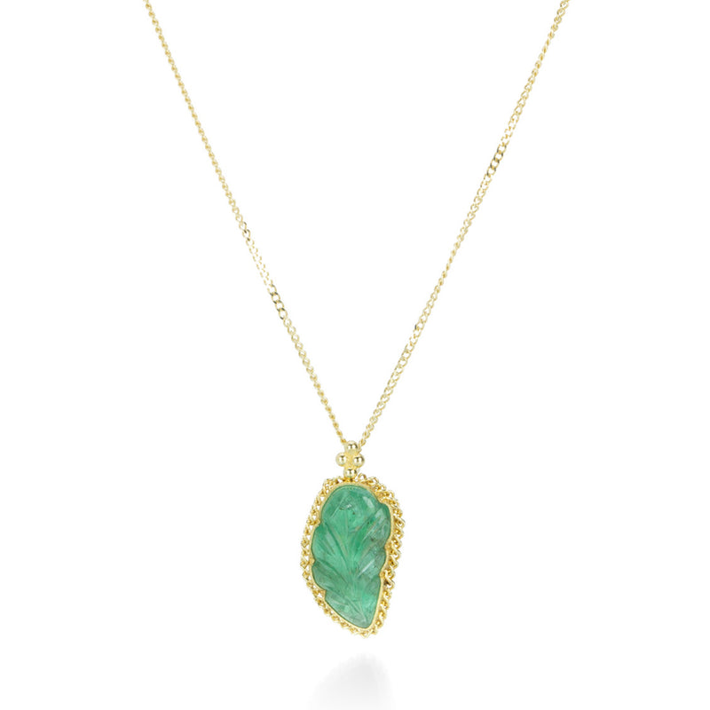 Amali Emerald Carved Leaf Pendant Necklace | Quadrum Gallery