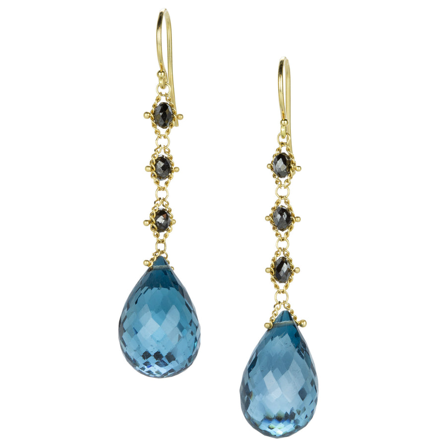 Amali Black Diamond and London Blue Topaz Drop Earrings | Quadrum Gallery