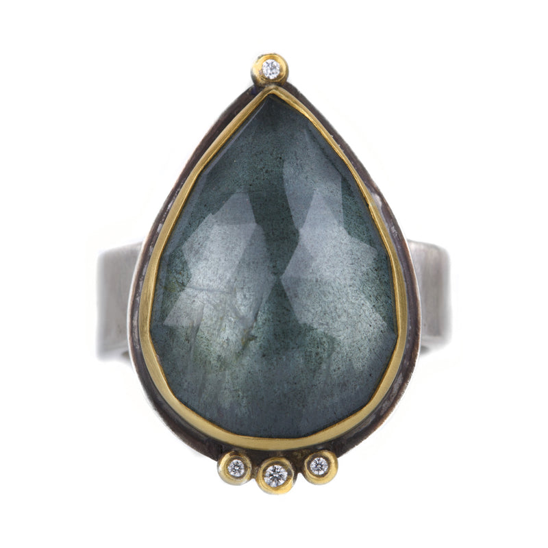 Ananda Khalsa Teardrop Blue Moss Aquamarine Ring | Quadrum Gallery