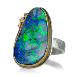 Ananda Khalsa Boulder Opal ring with 3 Diamonds | Quadrum Gallery