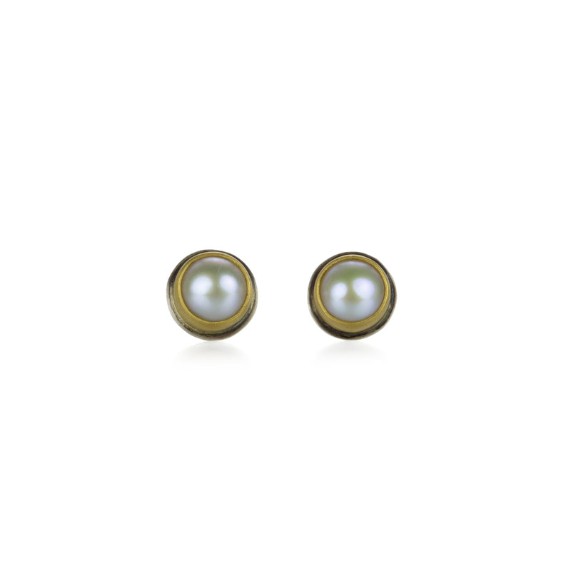 Ananda Khalsa Bezel Set Pearl Studs | Quadrum Gallery