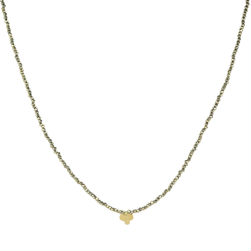 Ananda Khalsa Beaded Pyrite Necklace with 22k Gold Trio Charm | Quadrum Gallery