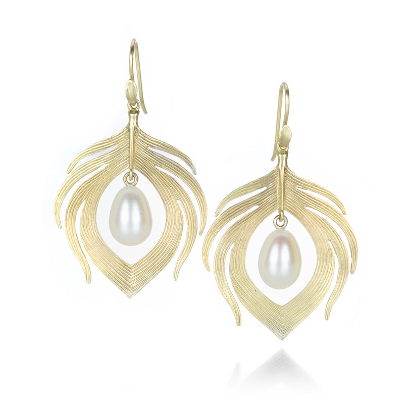 Annette Ferdinandsen Gold Peacock Feather Earrings | Quadrum Gallery