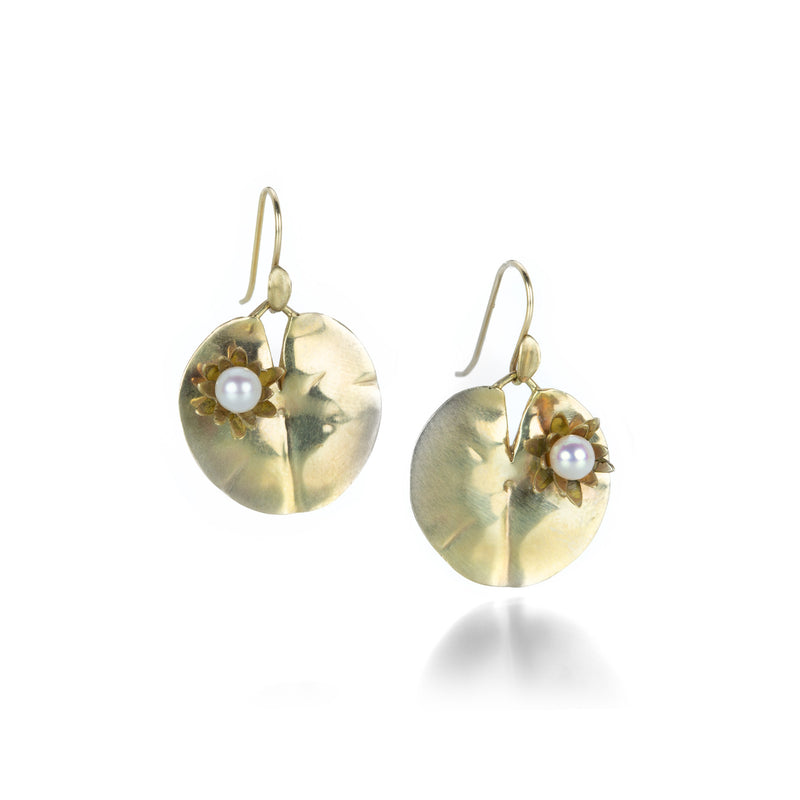 Annette Ferdinandsen Medium Lily Pad Earrings wtih Pearl Blossoms | Quadrum Gallery