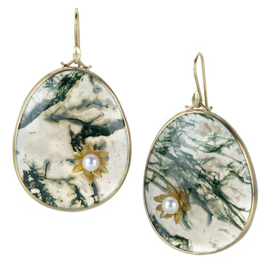 Annette Ferdinandsen Monet Water Lily Moss Agate Earrings | Quadrum Gallery