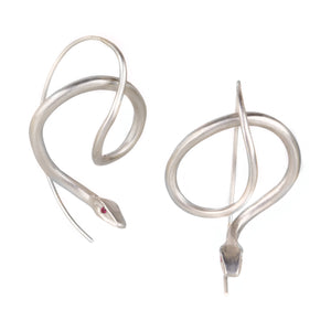 Annette Ferdinandsen Sterling Silver Serpent Earrings with Ruby Eyes | Quadrum Gallery