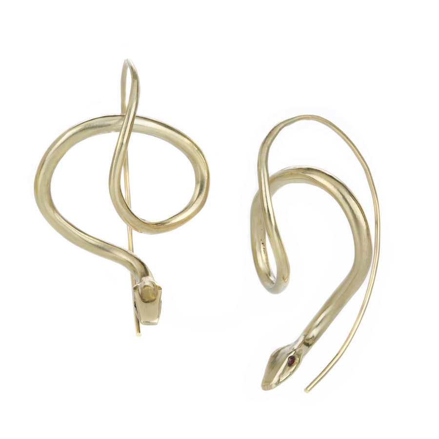 Annette Ferdinandsen 14k Yellow Gold Serpent Earrings with Ruby | Quadrum Gallery