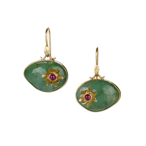 Annette Ferdinandsen Emerald Monet Water Lily with Ruby Earrings | Quadrum Gallery