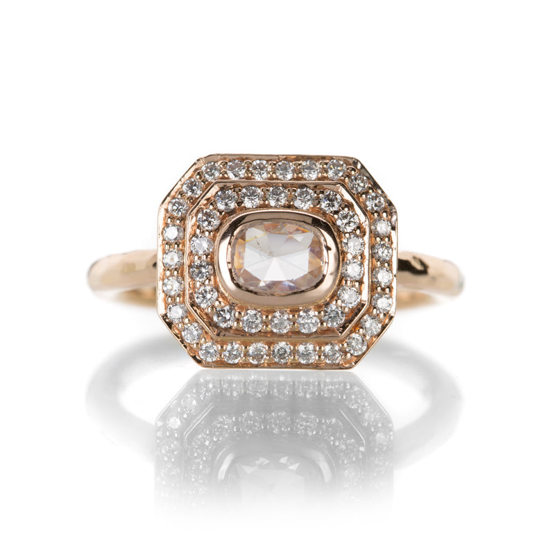 Annie Fensterstock Rose Gold Double Halo Diamond Ring | Quadrum Gallery