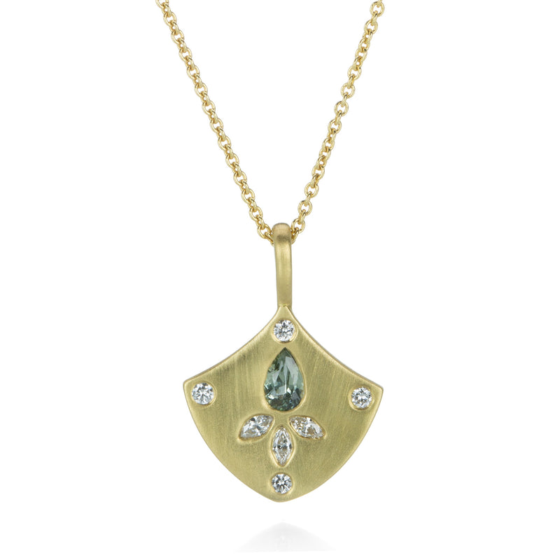 Alexis Kletjian Teal Sapphire Lotus Shield Pendant (Pendant Only) | Quadrum Gallery