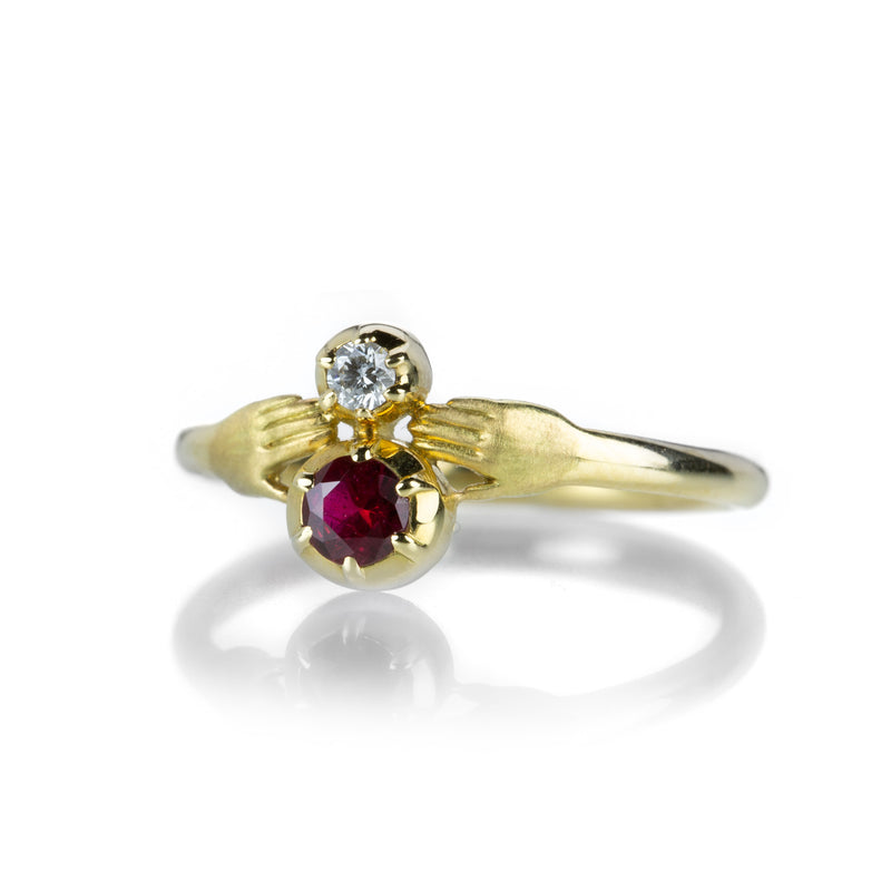 Anthony Lent Ruby and Diamond Tiny Hands Ring  | Quadrum Gallery