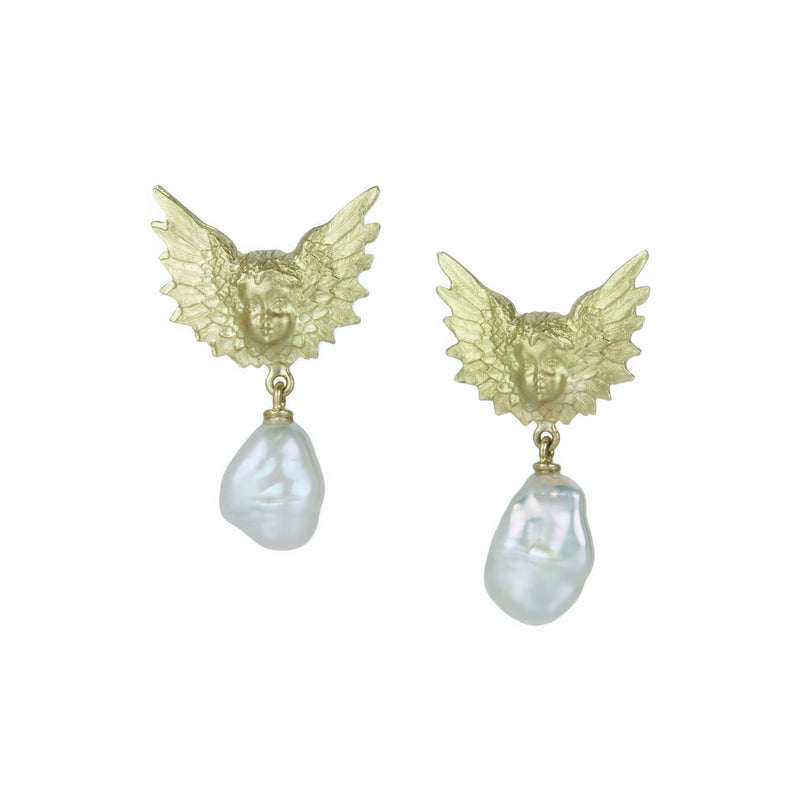 Anthony Lent Putti Studs with Keshi Pearl Drops | Quadrum Gallery