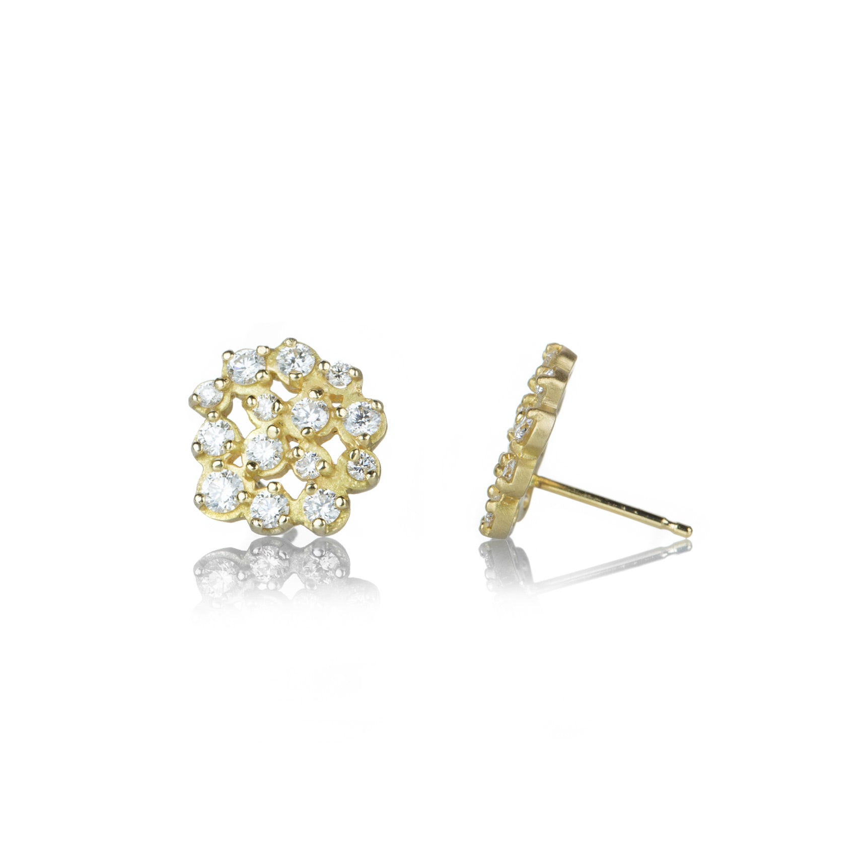 Classic Sparkly Diamond Studs in Solid 14k Yellow Gold | Cluster - Ruby Lane