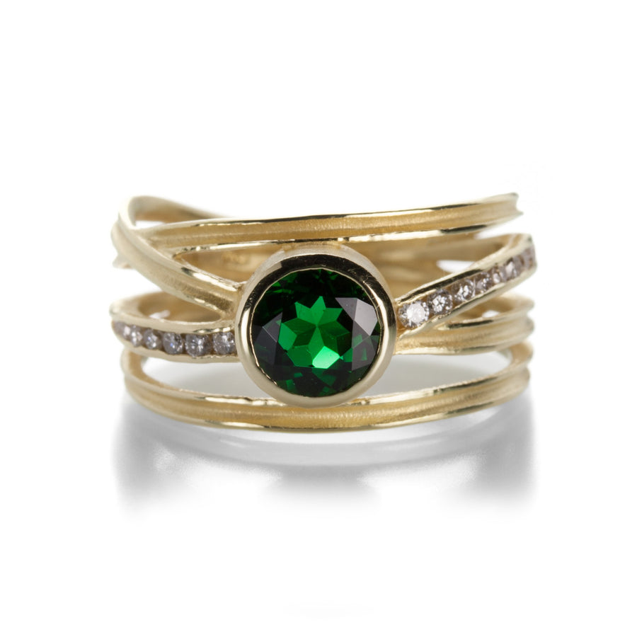 Barbara Heinrich Green Tourmaline Ribbon Ring with Diamonds | Quadrum Gallery