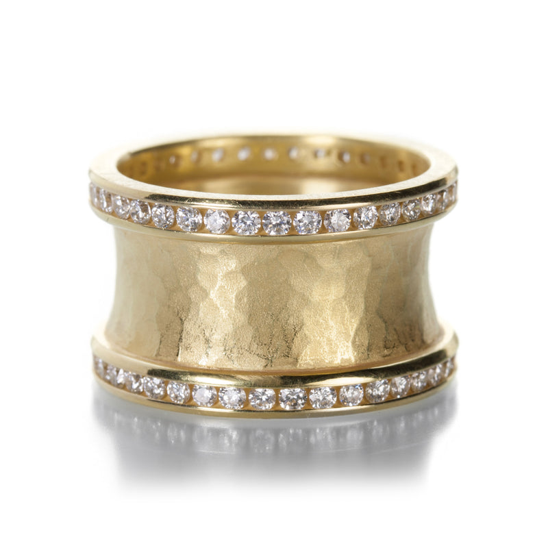 Barbara Heinrich Wide Hammered Ring with Diamond Rims | Quadrum Gallery