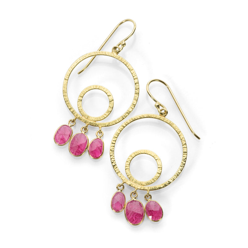 Barbara Heinrich Hammered Circle Earrings with Ruby Drops | Quadrum Gallery