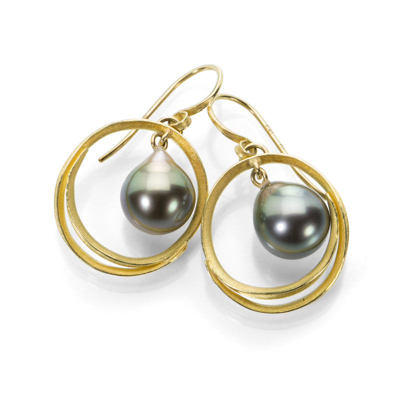 Barbara Heinrich Swirl Earrings with Tahitian Pearls | Quadrum Gallery