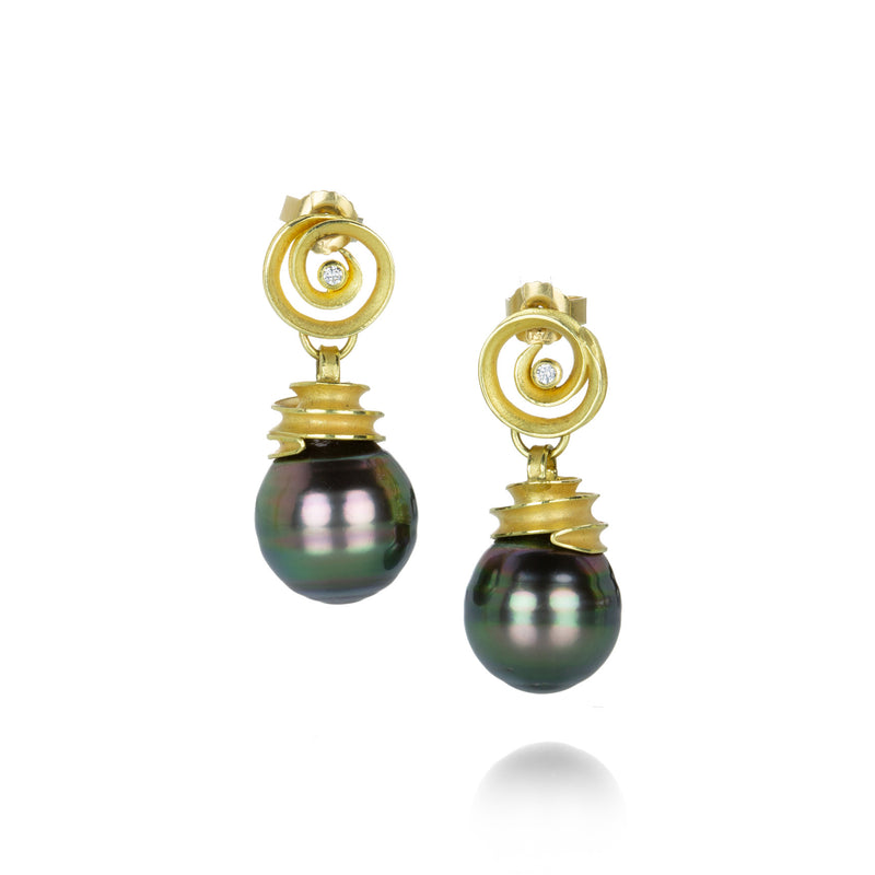 Barbara Heinrich Swirl Earrings with Tahitian Pearl Drops | Quadrum Gallery