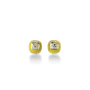 Barbara Heinrich Cushion Cut Diamond Studs with Granulated Bezels | Quadrum Gallery