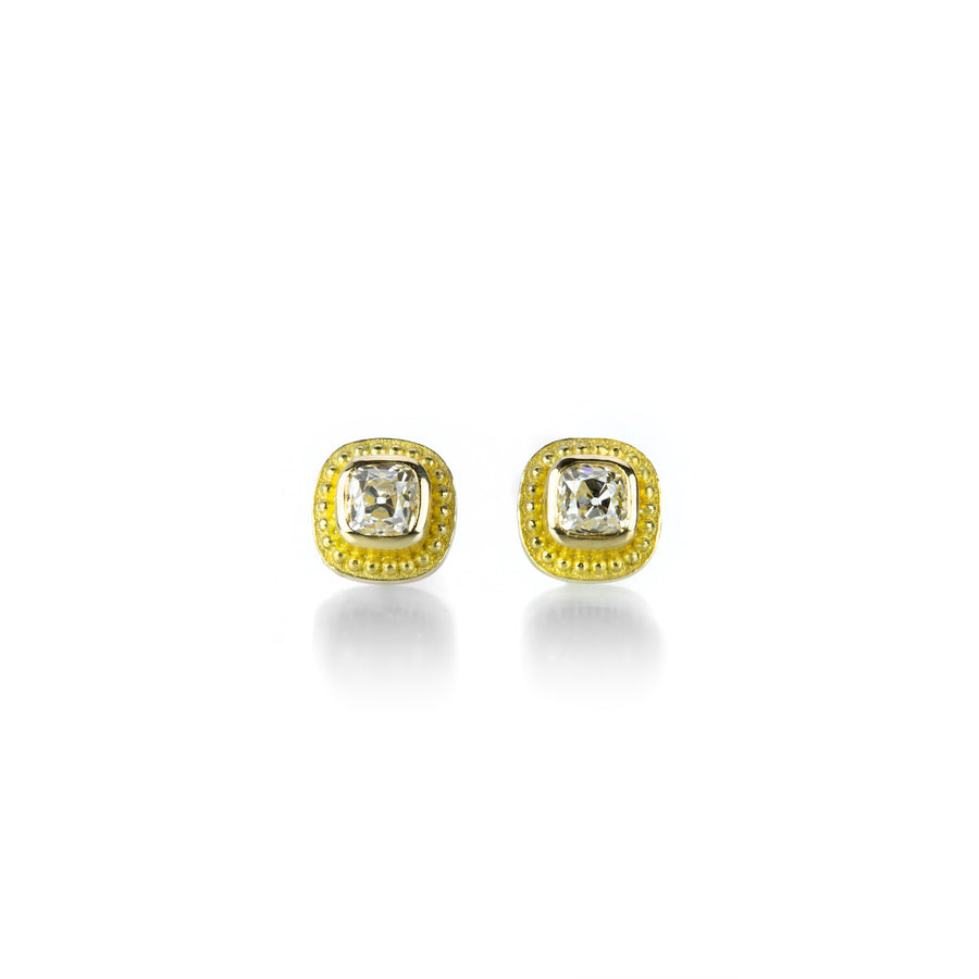 Barbara Heinrich Cushion Cut Diamond Studs with Granulated Bezels | Quadrum Gallery