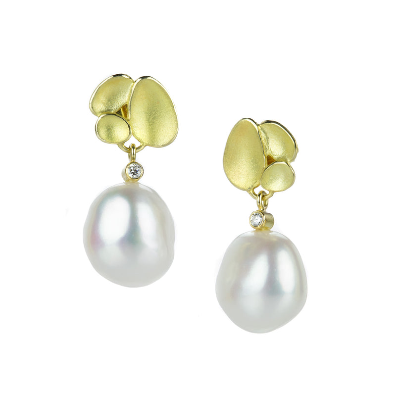 Barbara Heinrich White Freshwater Pearl Triple Shell Drop Earrings | Quadrum Gallery